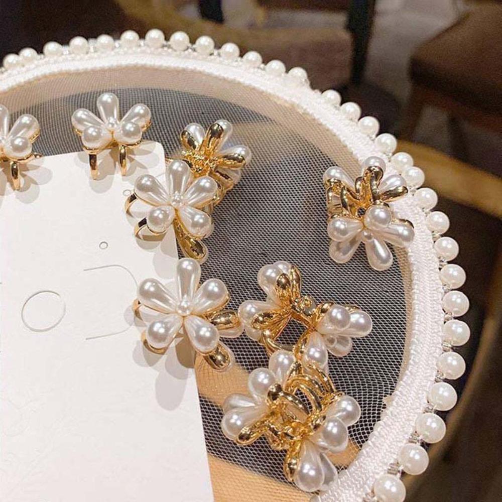 10pcs Sweet Pearls Flower Hairpin Resin Women Side Clip Headdress Mini Hair Claw Daily
