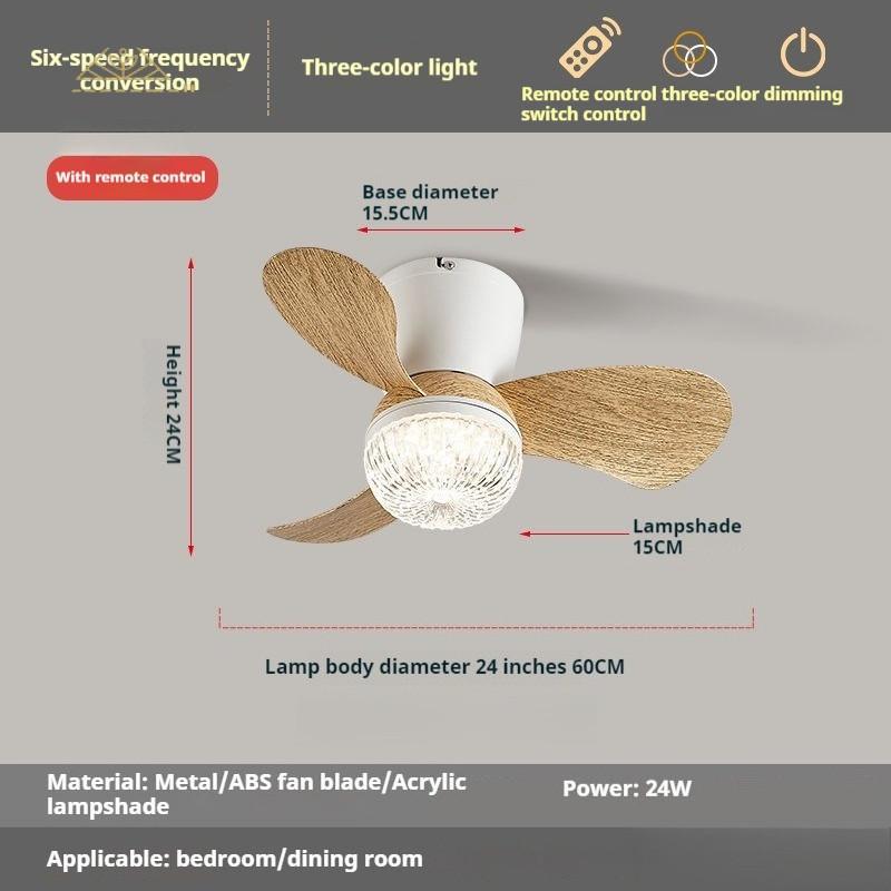 24 Inches Electric Ceiling Fan Light  Nordic Dining Room Ceiling Fan Light Lamp Six-speed Frequency Conversion Chandelier Fan