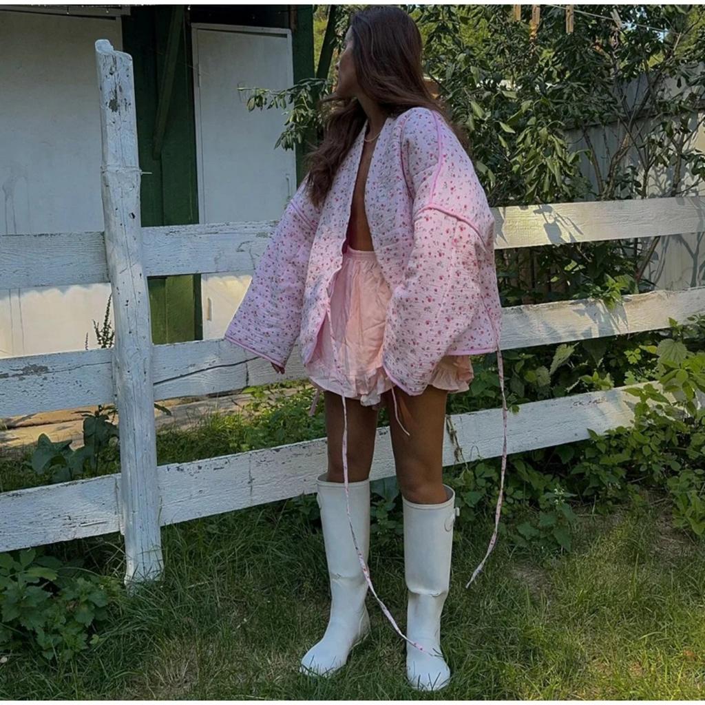 VAYLA Floral Printed Women's Cardigan Cute Lace up Pink Women Coat Casual Loose Autumn Warm Coats Fashion New Ladies Coats Outerwear
