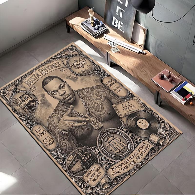 "Tapis d'Art Icône Rap Vintage" adapté comme tapis antidérapant pour le salon ou le canapé de la chambre