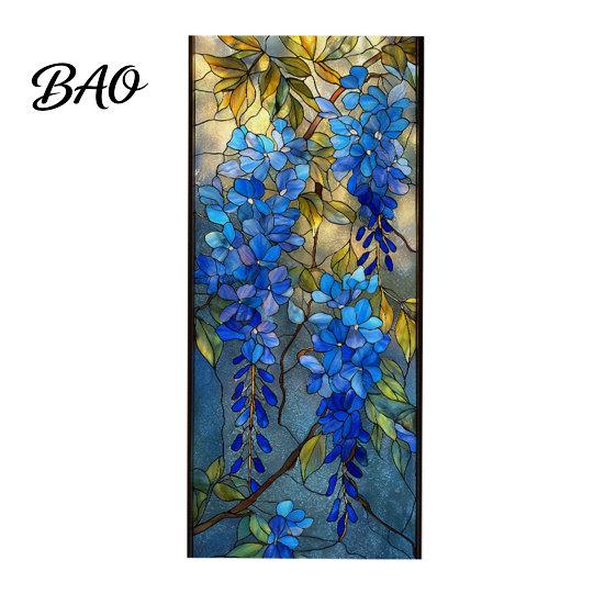 Static Cling Window Film Glass Sticker, Colored Flower Texture Film, UV Removable Decal Light Blocking Waterproof Dustproof for Home Decor Easy
