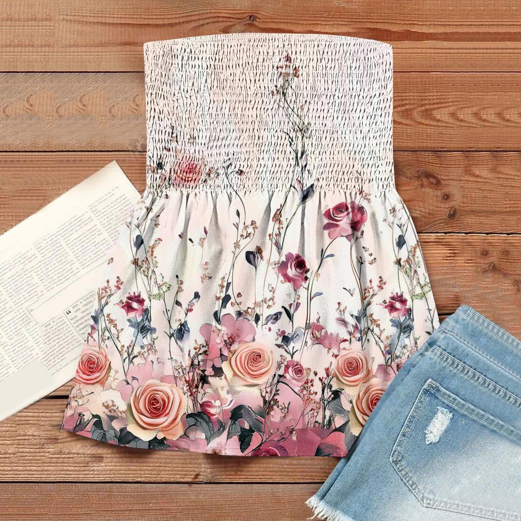 Tube-Tops für Damen, süßes, sexy, schulterfreies, ärmelloses T-Shirt mit Aufdruck