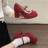 French temperament elegant retro Mary Jane shoes spring high heels bow word single shoes lace