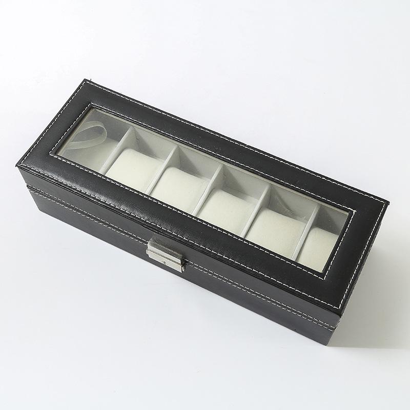 PU Leather Watch Storage Box with Transparent Window, Available in 6 or 12 Slots
