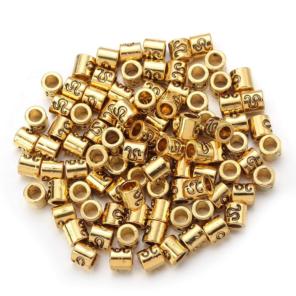 60pcs/lot Twelve Constellations Beads Alloy Beads Big Hole Tube Beads Spacer Loose Beads For Jewelry Making DIY Accessories