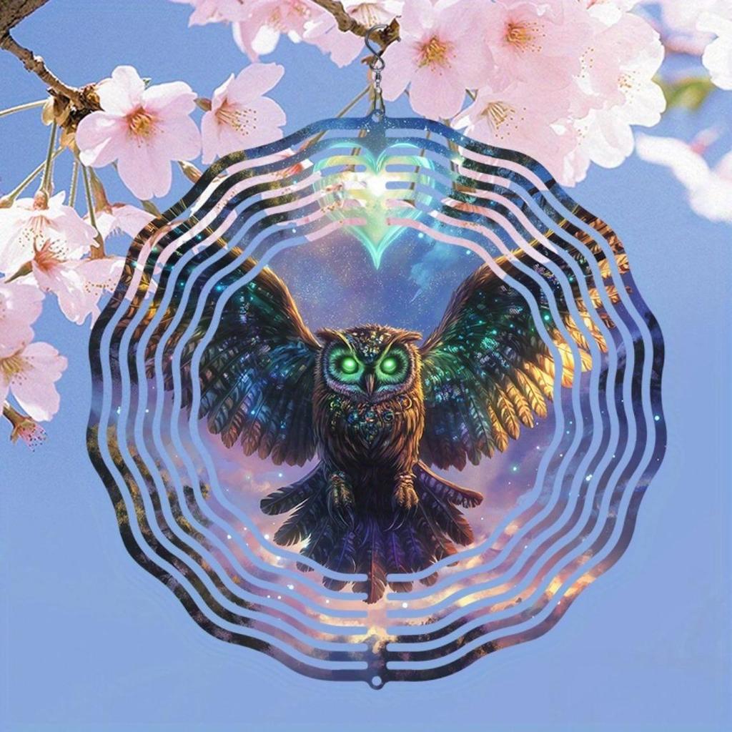 2D Metal Wind Spinner with Glowing Green Eyes and Wings Rotates 360 Degrees for Outdoor Garden Decor Perfect for Christmas Thanksgiving Patio