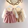 Baby Girl Autumn Faux Two Piece Long Sleeve Dress Infant First Birthday Party Princess Gown Formal Outfit