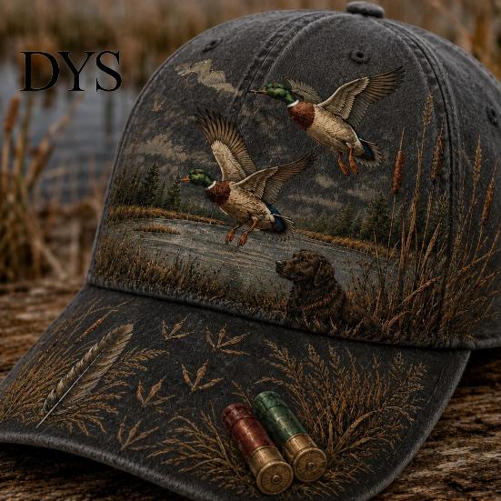 American Outdoor Style Headwear Vintage Hunting Baseball Cap, Duck Dog Pattern Hat, Breathable Moisture Casual Camping Sun Hat Wicking Adjustable Cap