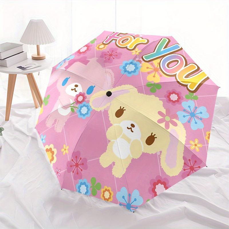 Bunnies, Flowers Automatic Open/Close Umbrella-Cute Umbrella with Cute Design, Portable 3-Fold Compact Umbrella for Men & Women, Halloween C