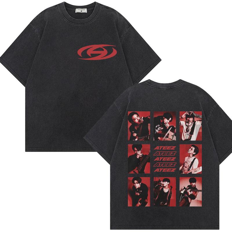 ATEEZ  World Tour in Your Fantasy Graphic T Shirt Harajuku Kpop Vintage Washed Tshirt Unisex Fashion Casual Cotton Tshirts