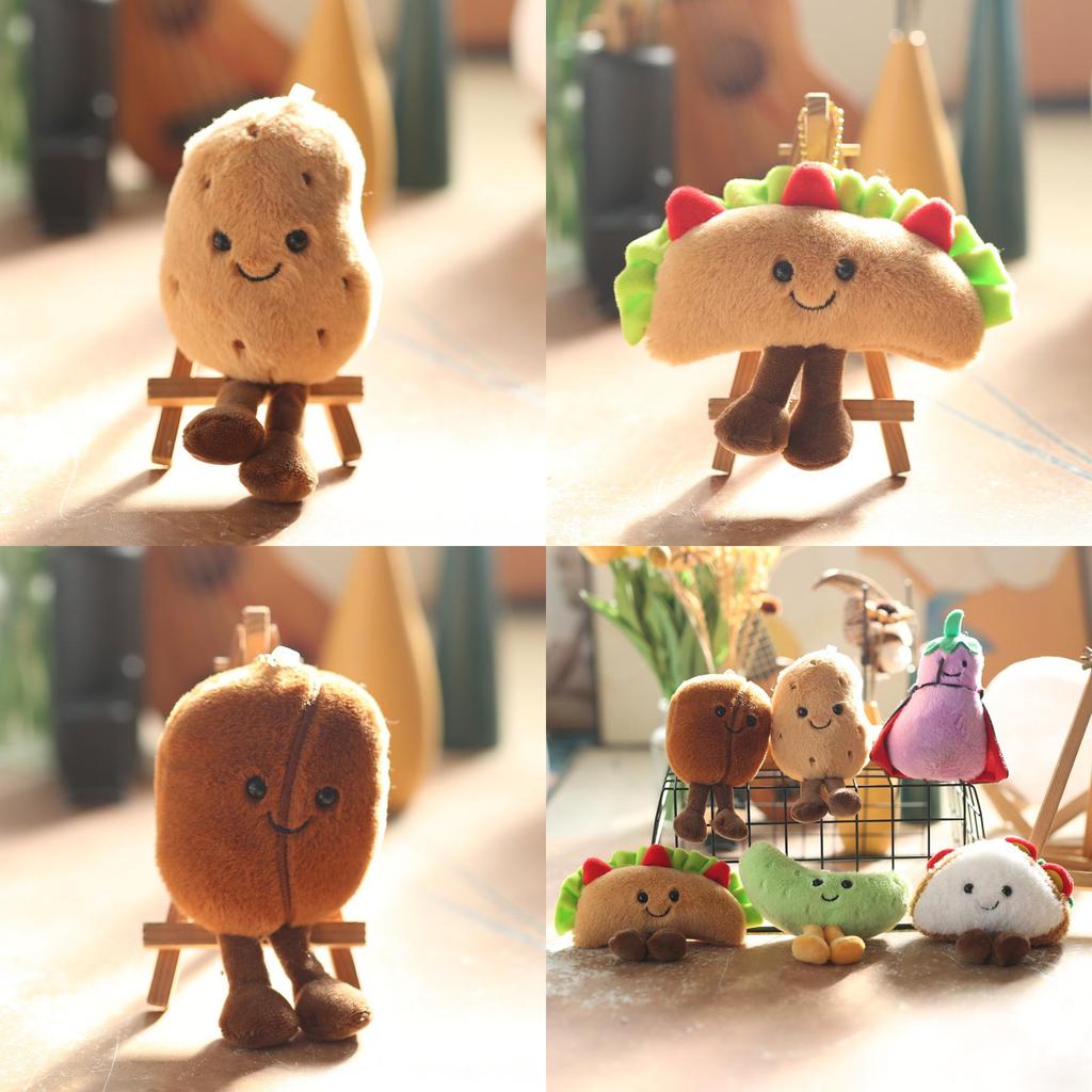 Adorable Cute Sandwich Plush Toy Keychain Hamburger Eggplant Doll Accessory
