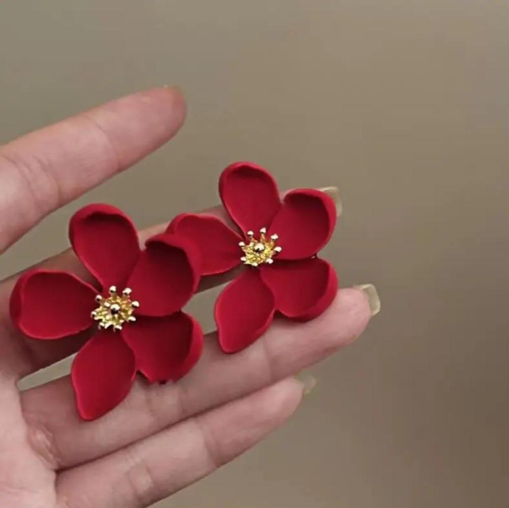 Sweet Flower Stud Earrings for Women, Vintage Metal Ear Studs, Exaggerated Fashion Party Jewelry Gifts for Girls