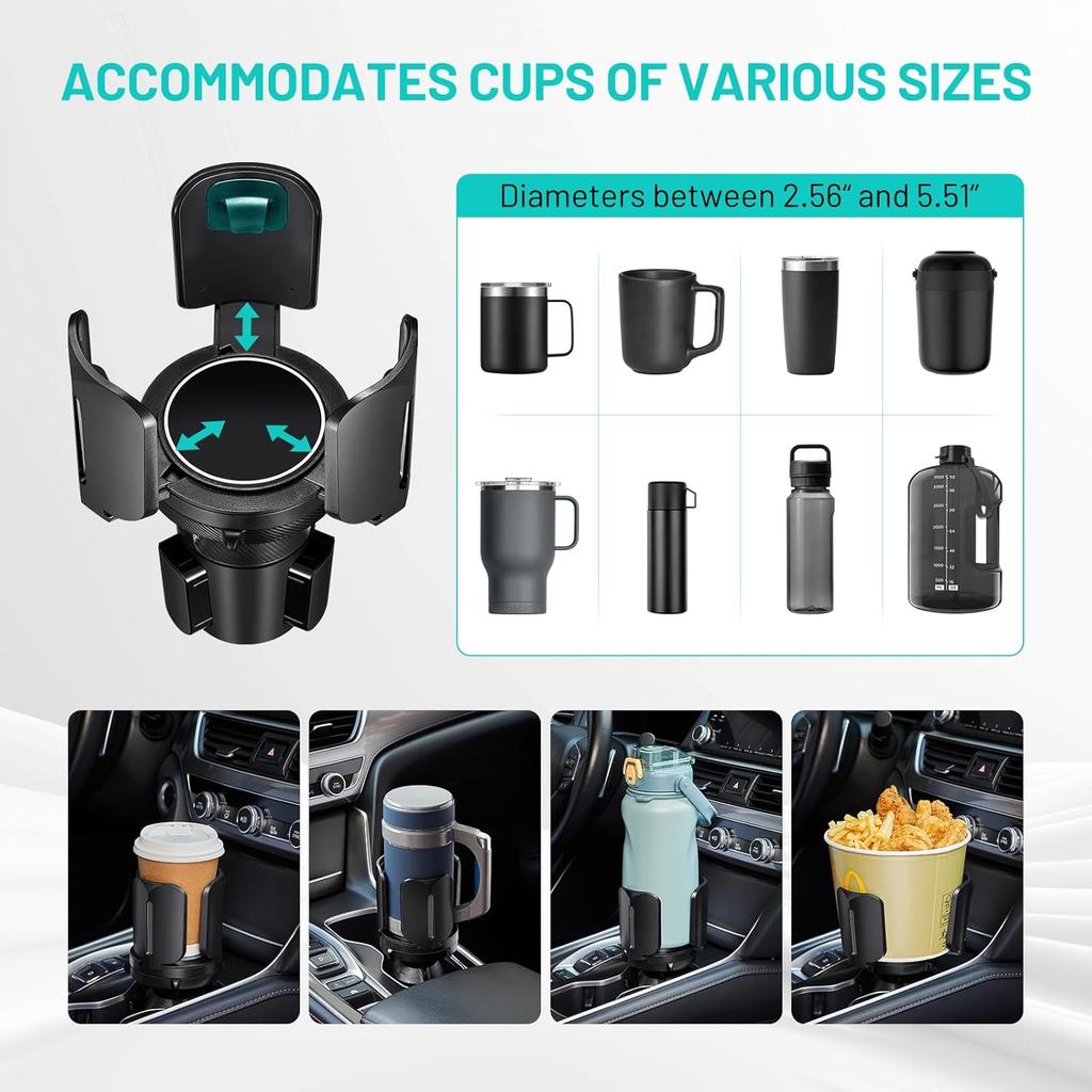 2 Pack Car Cup Holder Expander Adapter (Adjustable) This Hill All Purpose Cup Holder Expander For Car With Rubber Fits Less Than 5.51" Large Bottles