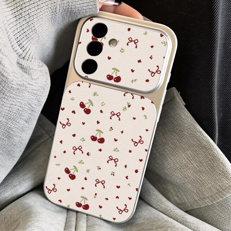 Lemon Cherry Fruit Leather Lanyard Case For Samsung S26 S25 Ultra S24 S23 S22 Plus S21 FE A16 A17 A26 A36 A37 A54 A55 A56 A57 5G Cover