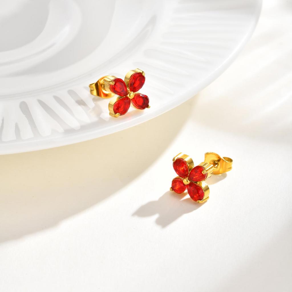 Charm Rosa Zirkonia Blume Ohrstecker für Damen, Vergoldeter Edelstahl Zirkonia Ohrringe, Bunte Schmuckgeschenke