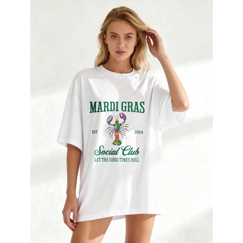 Black Oversized T Shirt Mardi Gras Social Club Lobster Print Let The Good Times Roll Party Festival Wear 2024