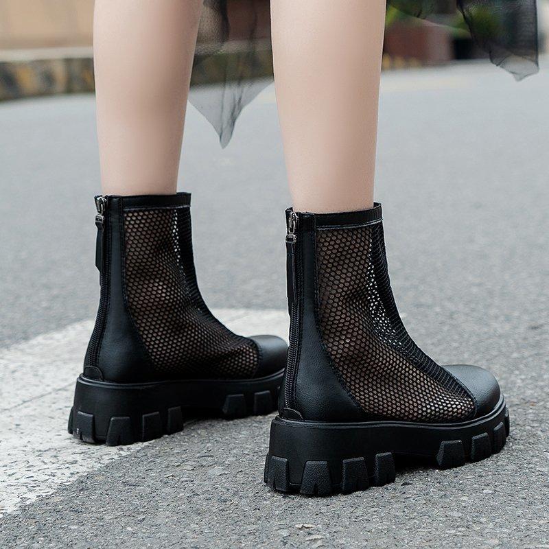 Fashion Aphixta Plus Big Size 42 43 Summer Breathable Platform Boots Lace-up 6cm Thick Sole Women Back Zipper Height Increasing Boots