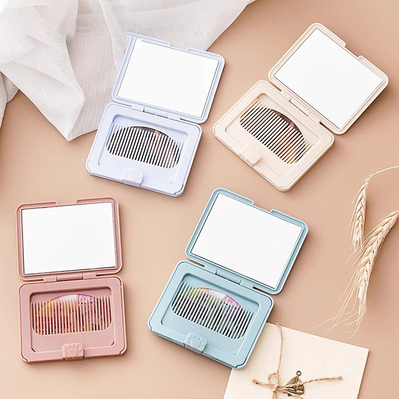 Folding Small Comb With Mirror Compact Pocket Size Portable Traveling Hair Brush Cosmetic Mirror Head Scalp Massager Relax Brush