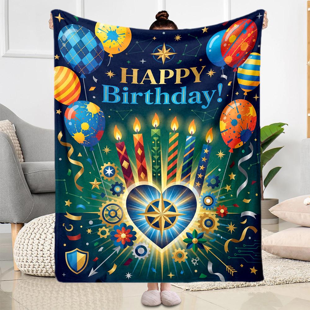 Happy Birthday Wishes Blanket Warmthful Decor Suitable for Picnics Seaside Sofa Four Seasons Multipurpose Digital Print
