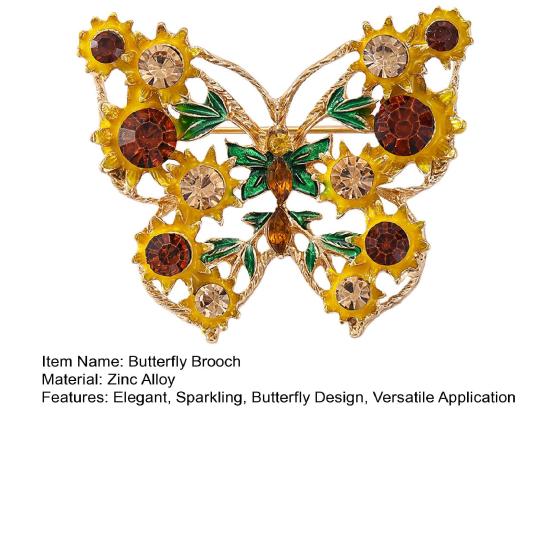 Sunflower Butterfly Brooch Rhinestone Butterfly Lapel Pin Sparkling Flower Brooch Pin for Blazers Coats Shirts Sweaters