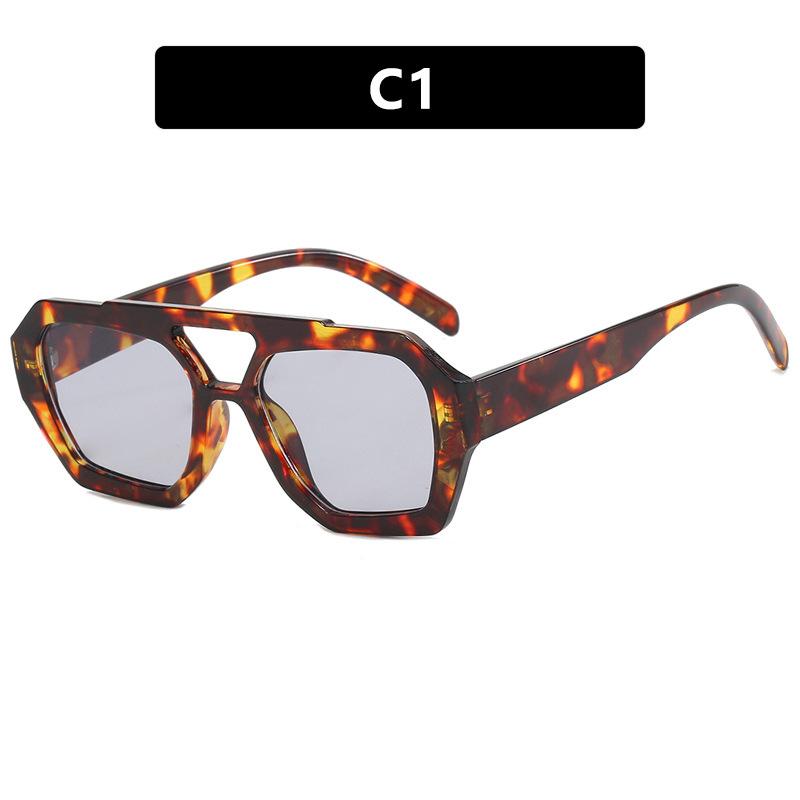 Vintage Square Sunglasses for Women Men Thick Frame Double Bridges Eyewear Female Fashion Chic Polygon Sun Glasses Leopard Blue