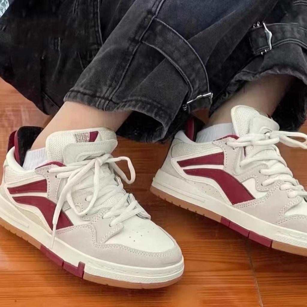 Li Ning Weiwu Pro Comfortable Casual Non-Slip Wear-Resistant Lightweight Low-Top Skate Shoes Women Sneaker Gray Red AECS060-1