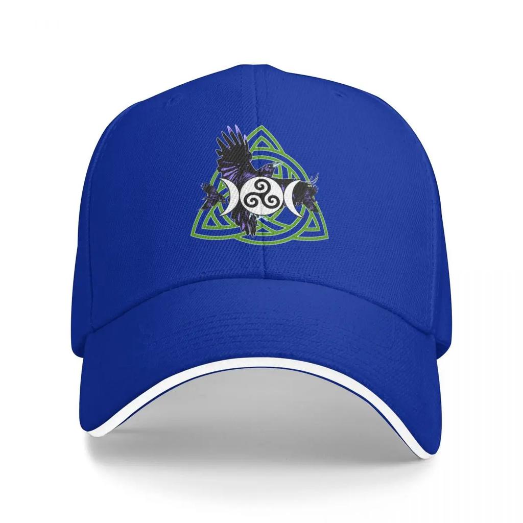 The Morrigan Triple Goddess Raven - Witches Triple Moon with Triquetra Celtic Knot and Triskelion (GREEN VARIANT) Baseball Cap