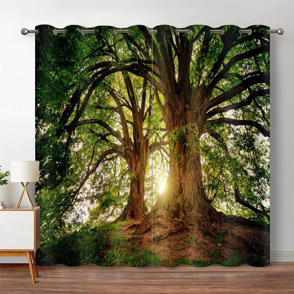 Forest Curtains Jungle Tree Nature Scenery Window Curtain Blinds for Living Room Bedroom Waterfall Left and Right Biparting Open