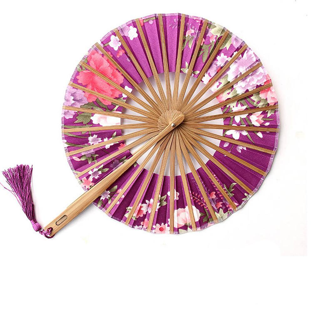 New Japanese Sakura Flower Pocket Folding Hand Fan Round Circle Party Decor Gift Bamboo Windmill Folding Fan Chinese Fans