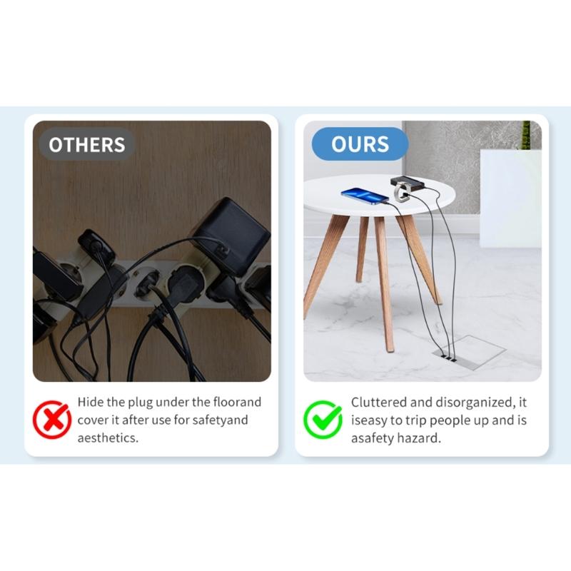 Waterproof Stainless Steel Marble Floor Socket Box Embedded Flat Thin Floor Socket with USB Port Concealed Socket