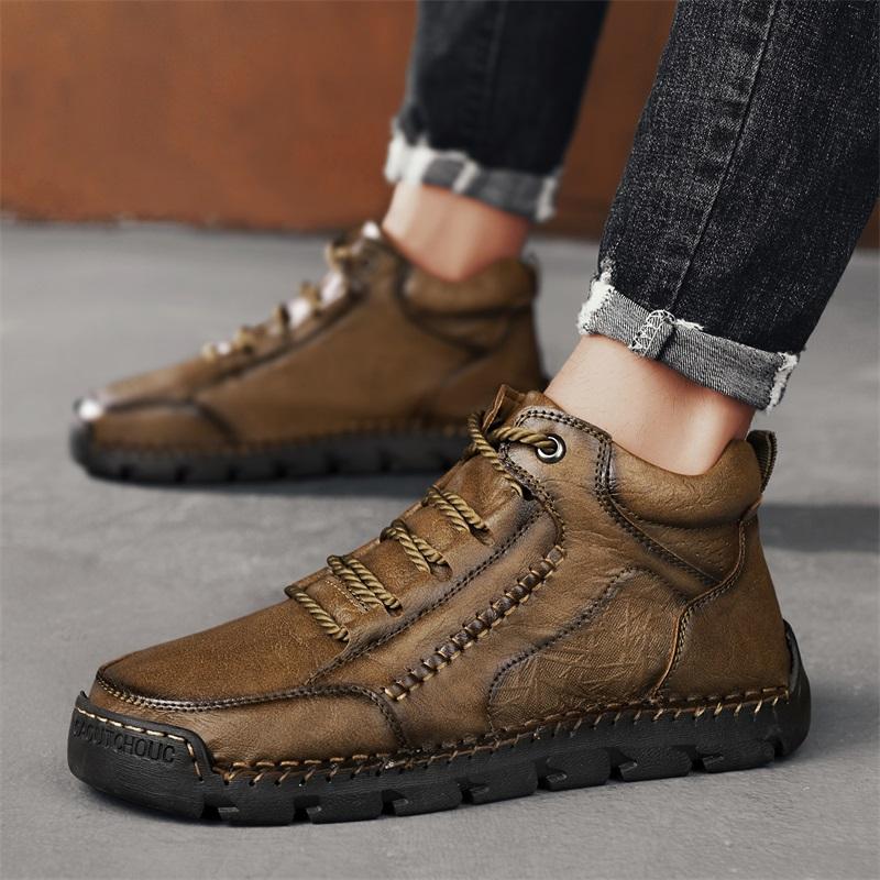 Autumn and Winter Plus Size Shoes Retro High Top Shoes, Men's Leather Boots Fashionable Mid-range Men's Ankle Boots