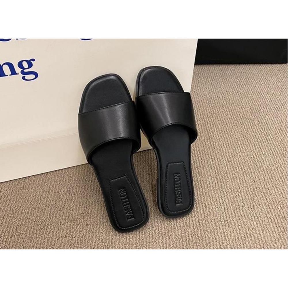 Fashion Shoes Low Square Toe Slippers Flat Luxury Slides Slipers Women Designer 2024 Summer Soft Fabric Rome Hoof Heels Concise PU