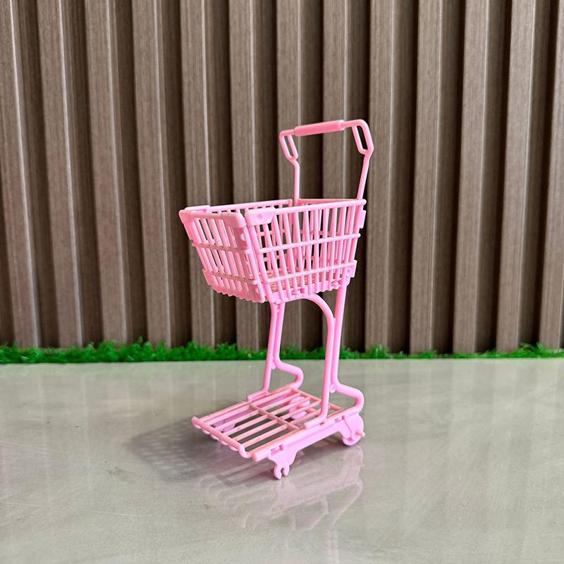 1/12 Dollhouse Mini Shopping Cart Supermarket Shopping Basket Model Dollhouse Supermarket Decoration Accessory Pretend Play Toy