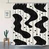 A Single, Minimalist Black And White Striped Shower Curtain- Elegantly Designed for Various Settings, Includes 12 Hooks, Made