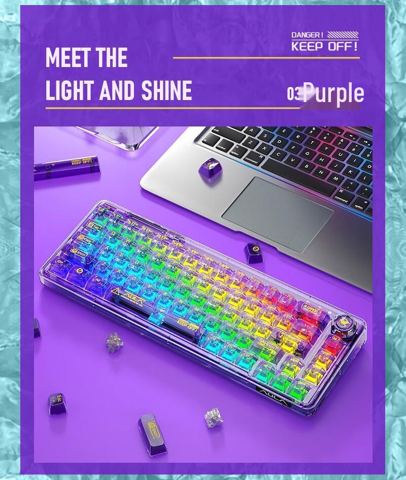 AULA F68 Mechanical Keyboard: Transparent RGB, Bluetooth Wireless, Three-Mode, Custom Hot-Swappable.