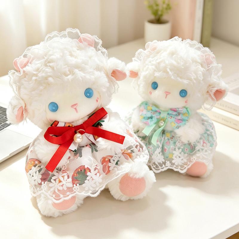 Cute Lamb Plush Toy With Lace Dress And Bow 4 Styles Soft Fluffy Sheep Doll With Scented Beads For Gifts.