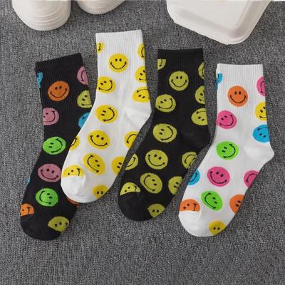 New Korean Smiley Face Women's Mid-Calf Trendy Sports Socks for Autumn and Winter