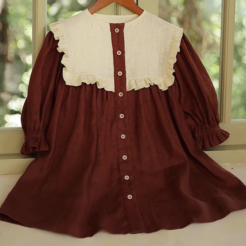 Girls' Spring/Summer 2025 Red Lace Single-Breasted Princess Dress