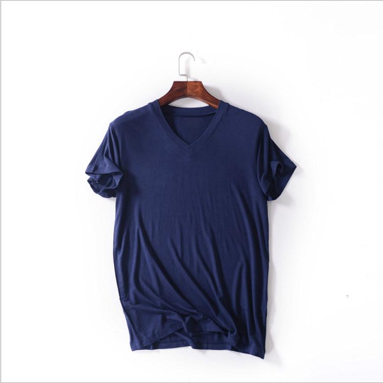 Sommer Modal Kurzarm T-Shirt Herren V-Ausschnitt Bottoming Shirt Große Größe Lose Einfarbig Sport Schlanke Herrenbekleidung