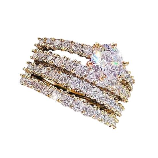 2Pcs Rhinestone Band Rings Women Cubic Zirconia Ring Sparkly Engagement Rings for Stacking Anniversary Wedding Party Wear