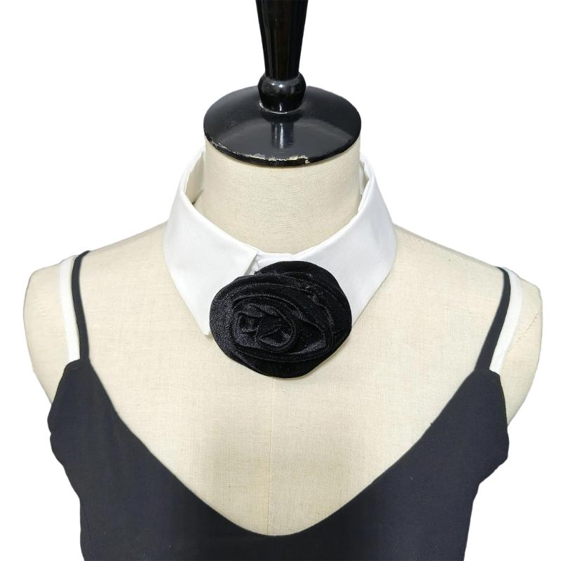 

Stylish Flower Design Faux Stand Collar Easy To Clean All Matching Comfortable Point Shirt Collar For Fashion Enthusiast чорний