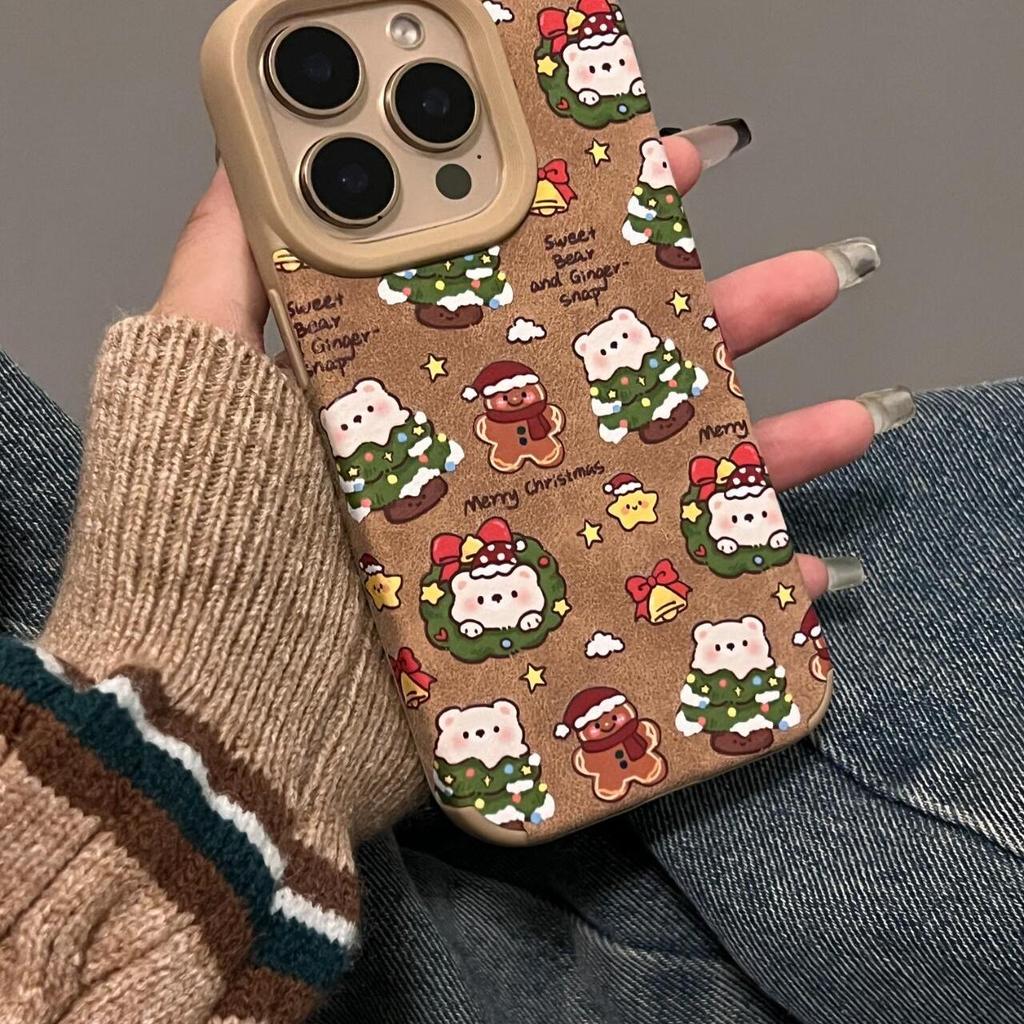 Cartoon Christmas Full Screen Bear Gingerbread Man for IPhone16 Mobile Phone Case 14promax All Inclusive 13 Anti-fall 12