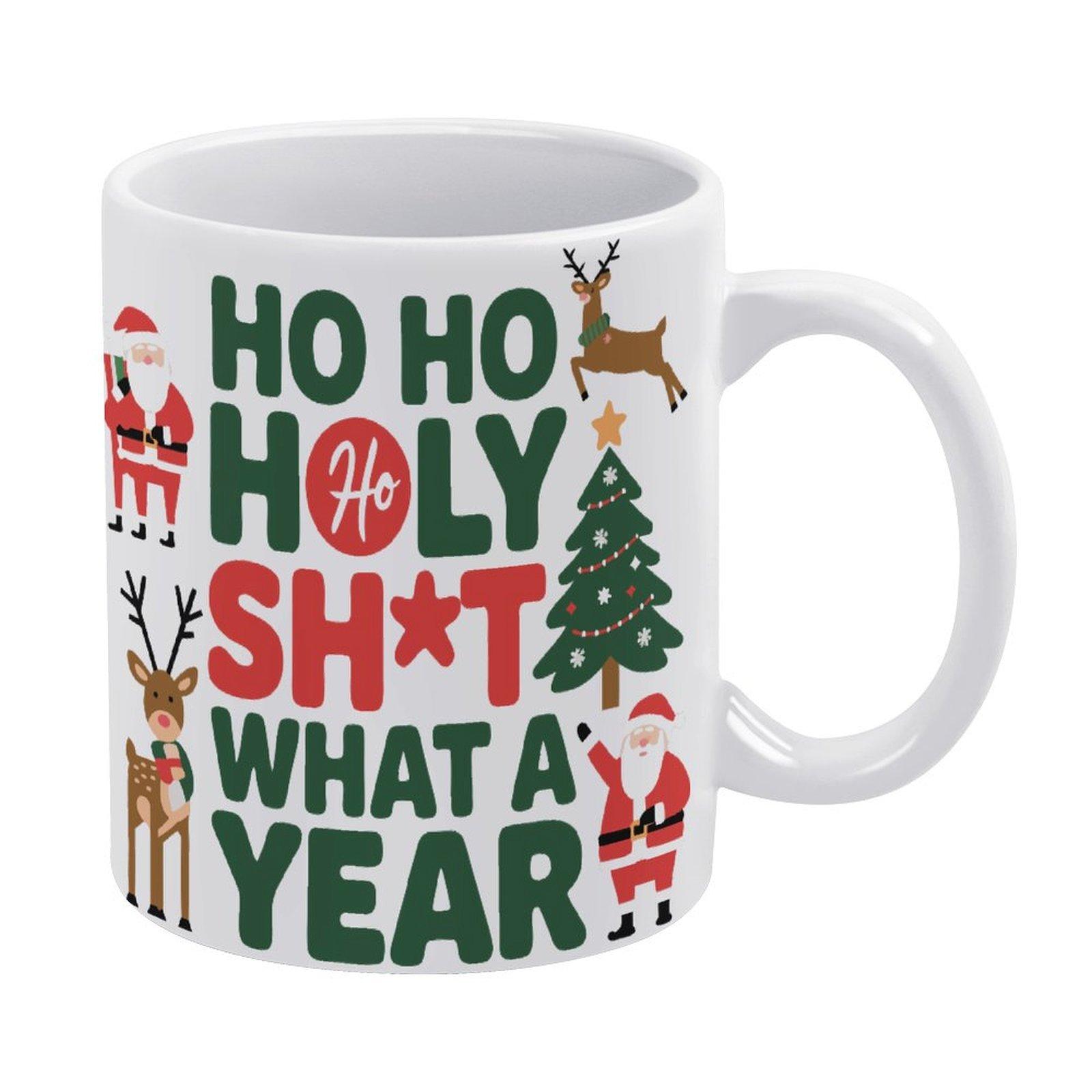 

11oz White Ceramic Coffee Mug with Glossy Surface and Printed Sides, Durable Drinking Cup for Tea, Cocoa and Daily Kitchen Use белый