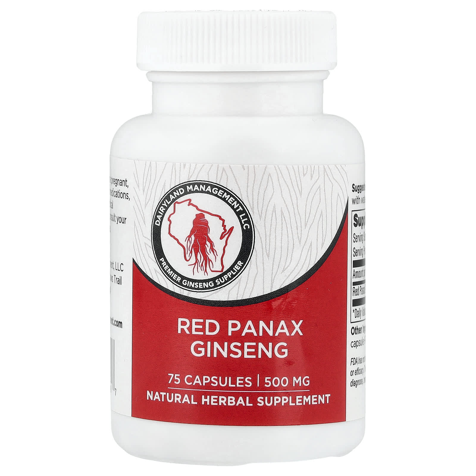 

Dairyland Ginseng, Red Ginseng, 500mg, 75 Capsules