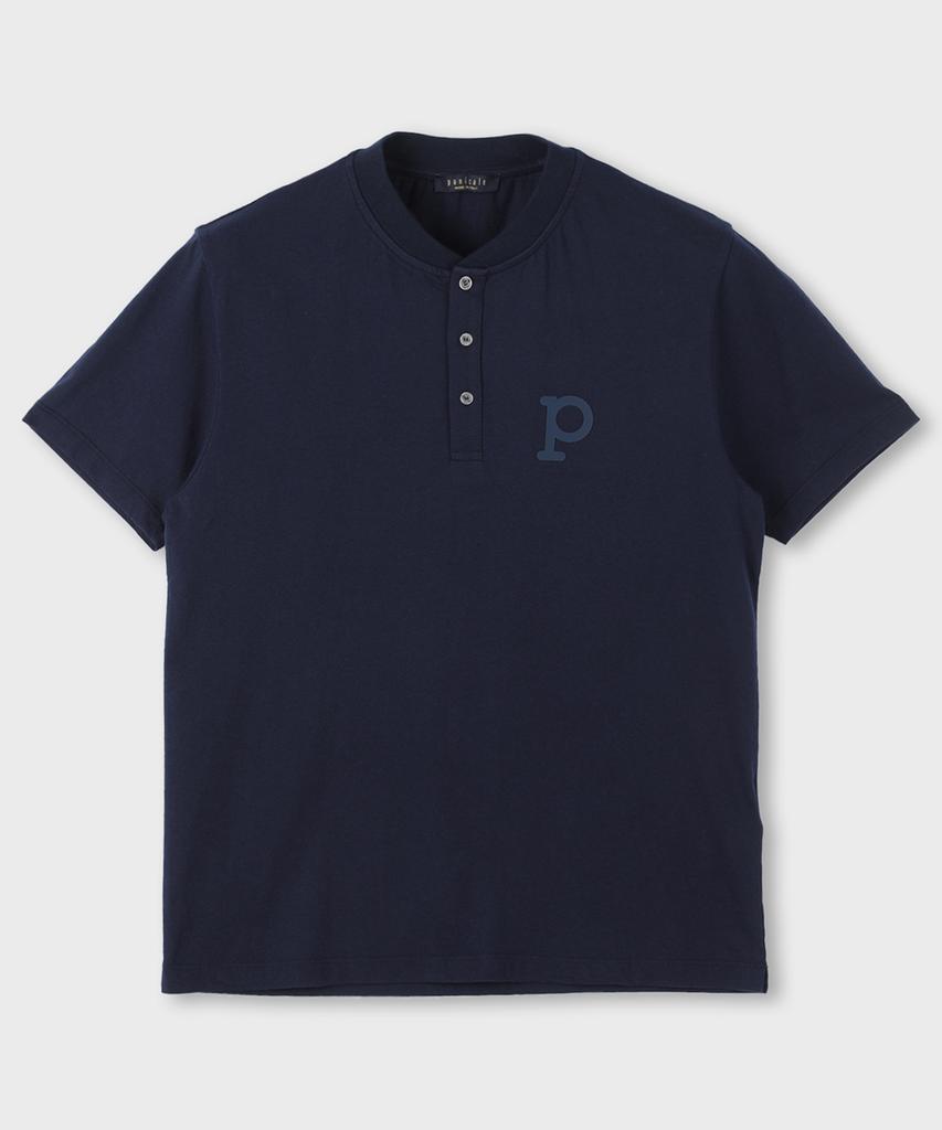 PANICALE P Patch Henley Neck Cotton T-Shirt 3 Colors