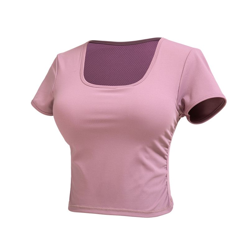 Yoga Short Sleeve Women's Tight Professional Quick Drying Clothes Morning Running Training Sports T-shirt with Chest Pad Fitness Clothes Tops Women