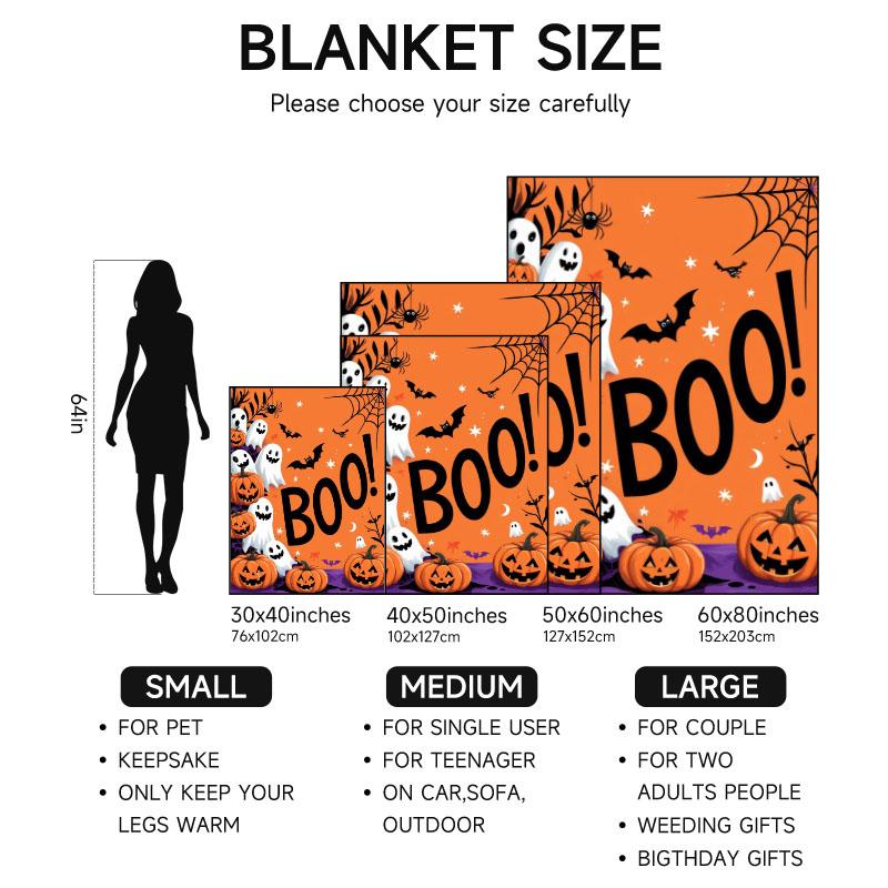 1 piece Halloween-themed orange flannel blanket, soft, suitable for sofa, bed, office, all-season use.