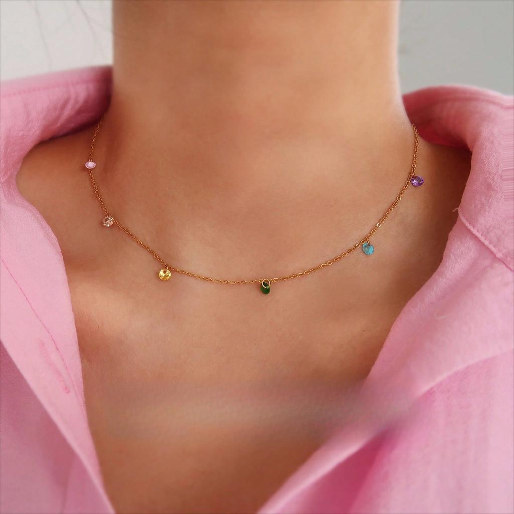 Collana con Zirconi Arcobaleno a 7 Colori da Donna Versatile da Impilare Catena per la Clavicola