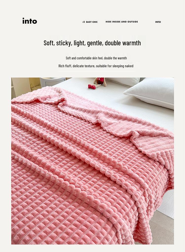 Faux Fur Rabbit Hair Plaid Striped Sofa and Nap Blanket