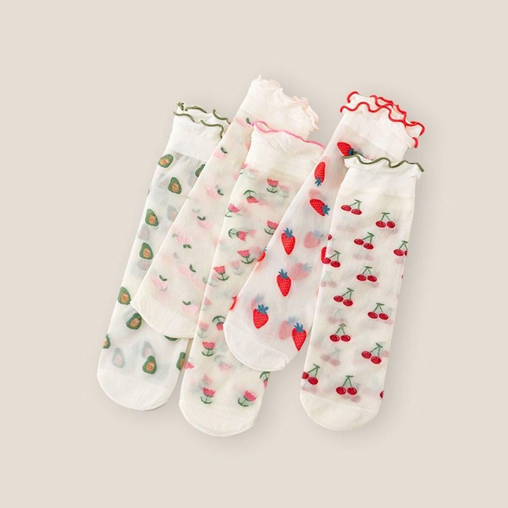 5 Pairs Embroidery Lolita Socks Anti-slip Women's Socks Fashion Lace Stockings For Women's Girls